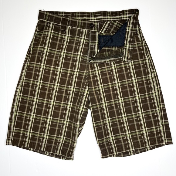 Burnside Brown Plaid Shorts Size 32 Mens Bermuda Belt Loop Preppy Flat Front - Picture 4 of 4